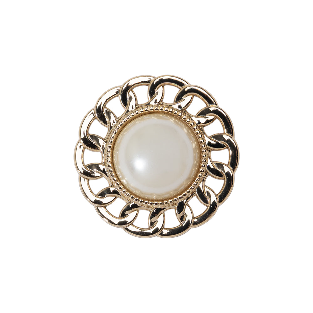 Chain Petal Floral Shank Back Button with Pearl Center - 36L/23mm - Gold and White - Joann Fabrics