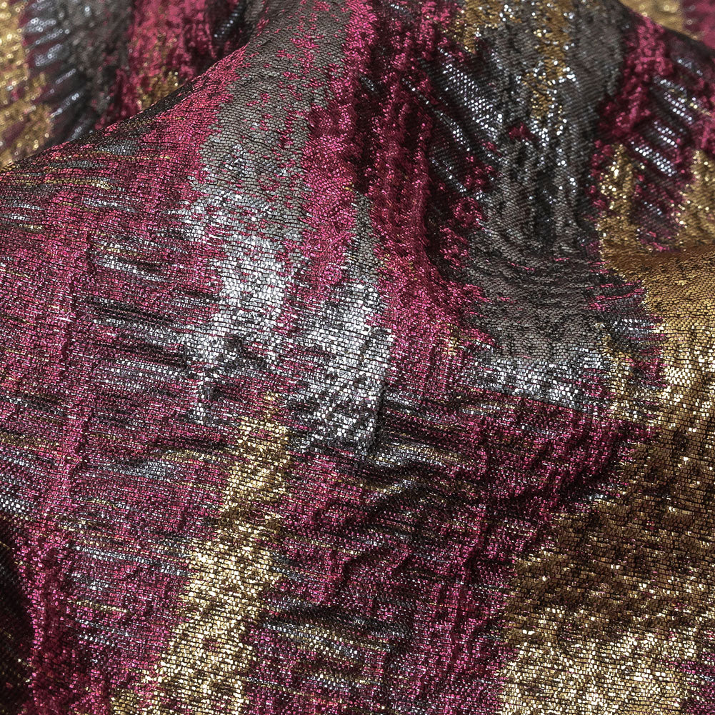 Metallic Magenta, Gold and Gunmetal Painterly Stripes Luxury Brocade - Joann Fabrics