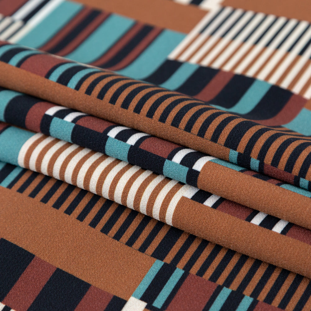 Stretch Polyester Crepe - Blue and Brown Geometric - Kernel of Truth Print - Mood Exclusive Harvest Collection - Joann Fabrics