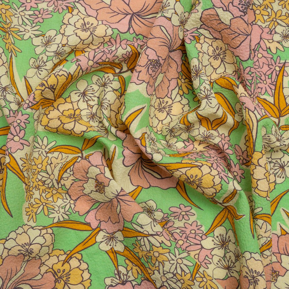 Mood Exclusive Green Cherry Blossom Lessons Stretch Polyester Seersucker - Joann Fabrics