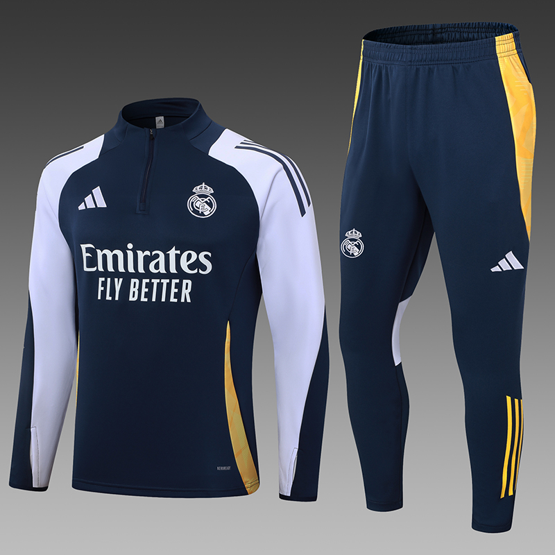 2024/2025 Real Madrid Half-Pull Training Suit Royal Blue Football Shirt 1:1 Thai Quality Set