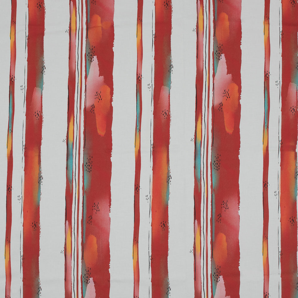 Stretch Cotton Sateen - Red Painterly Stripes - Saraswati's Knowledge Print - Mood Exclusive Surya Collection - Joann Fabrics