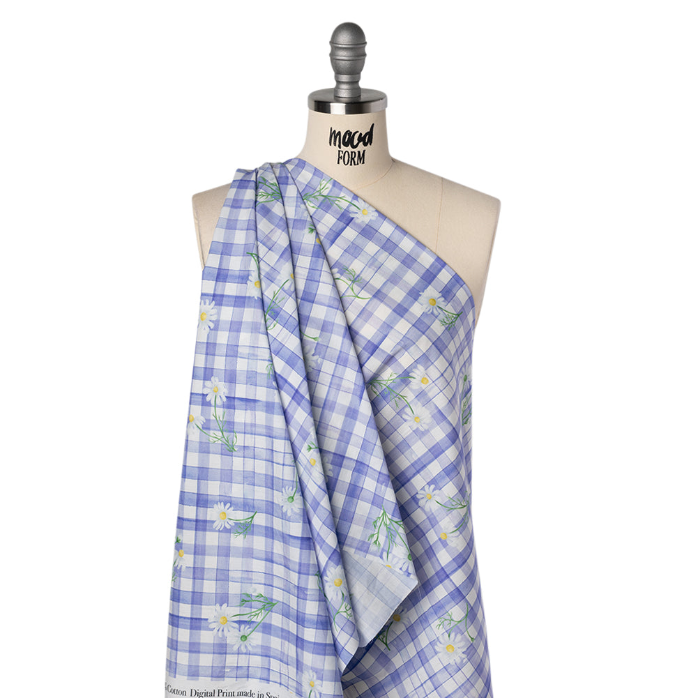 Cotton Poplin Print - Iolite Purple Gingham and Floral - Mood Exclusive Daisy Chain - Joann Fabrics