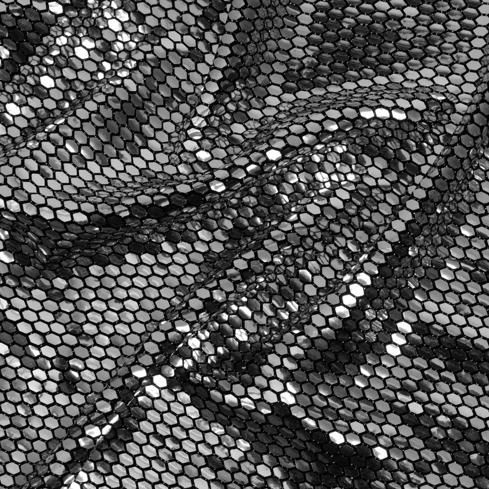 Black and Silver Hexagons Foiled Stretch Nylon Knit - Joann Fabrics
