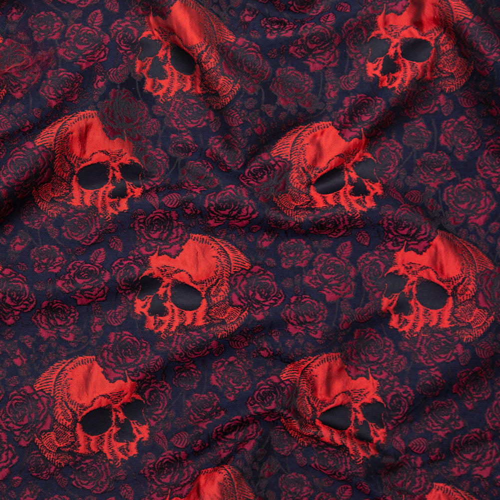 Red and Midnight Blue Skull Brocade - Joann Fabrics