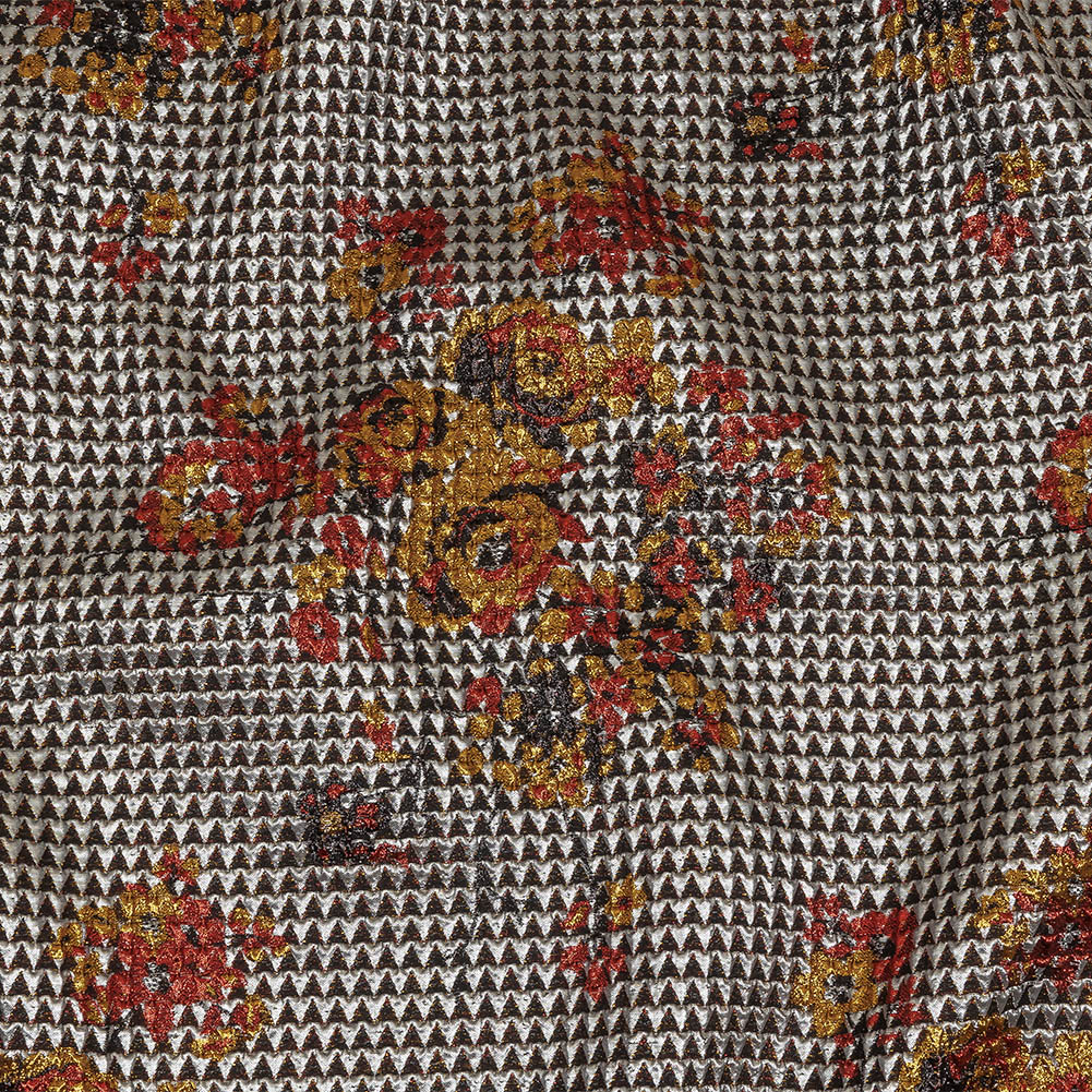 Metallic Silver, Red and Orange Floral Triangles Quilted Look Luxury Brocade - Joann Fabrics