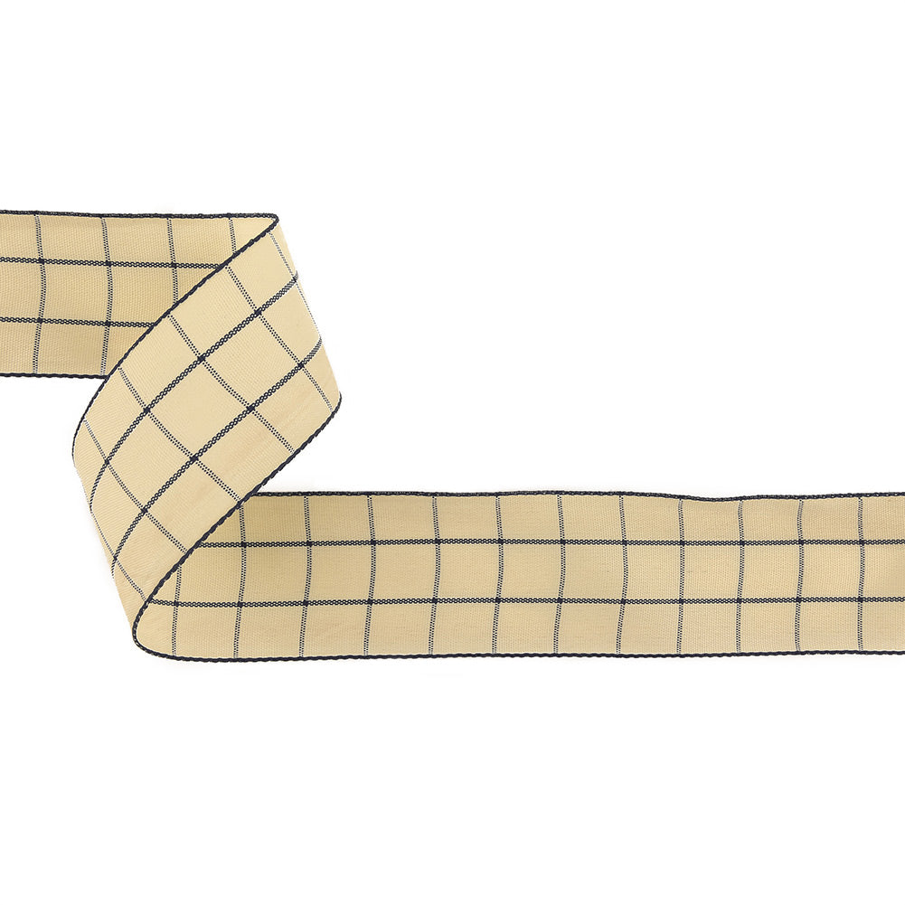 Navy and Ethereal Green Windowpane Check Woven Ribbon - 1.5