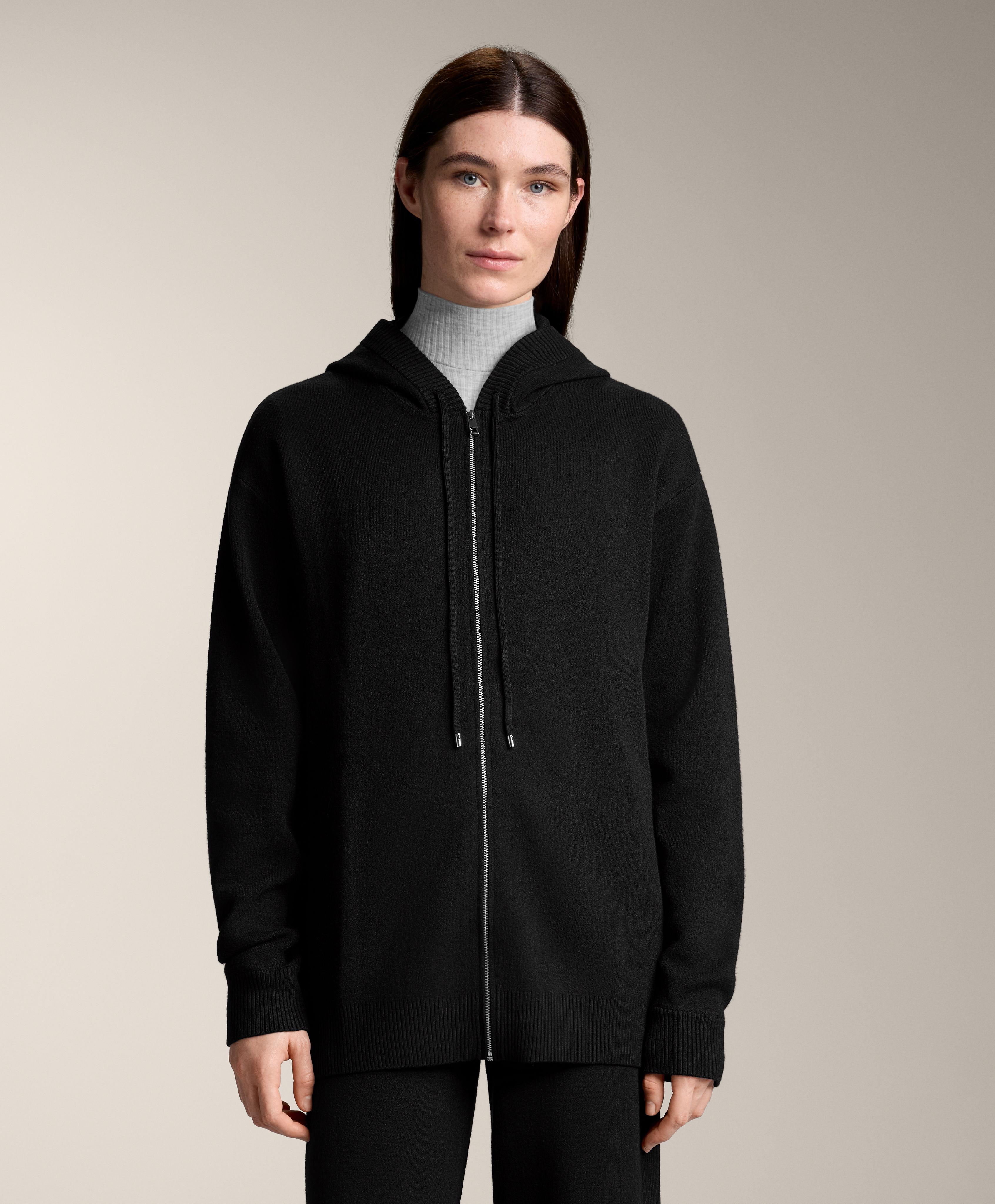 Long knit hooded jacket