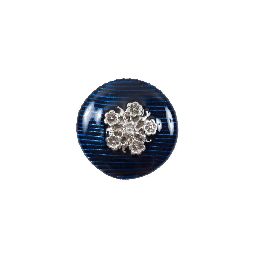 Italian Royal Blue and Silver Floral Metal Button - 24L/15mm - Joann Fabrics