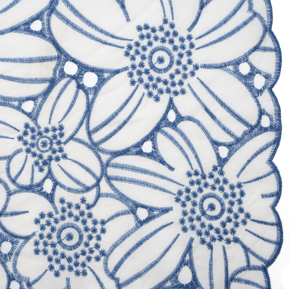 Embroidered Eyelet Cotton Voile with Scalloped Edges - Country Blue and White Florals - Designer Deadstock - Joann Fabrics