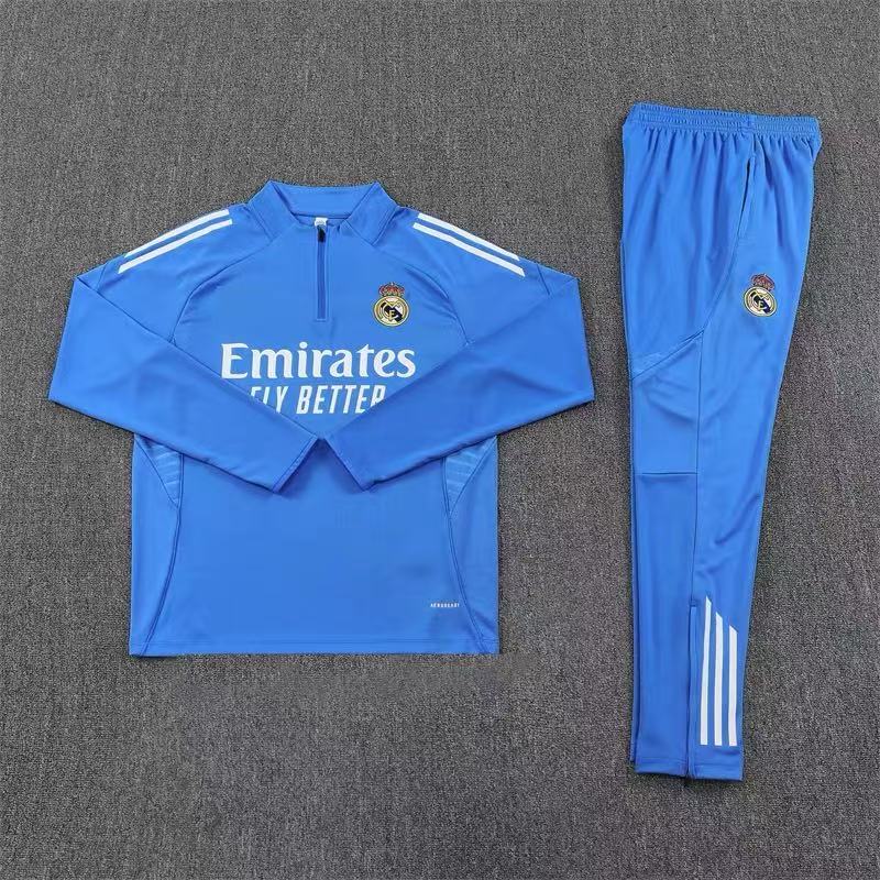 2025-2026 Real Madrid blue Half-Pull Training Suit Football Shirt 1:1 Thai Quality Set