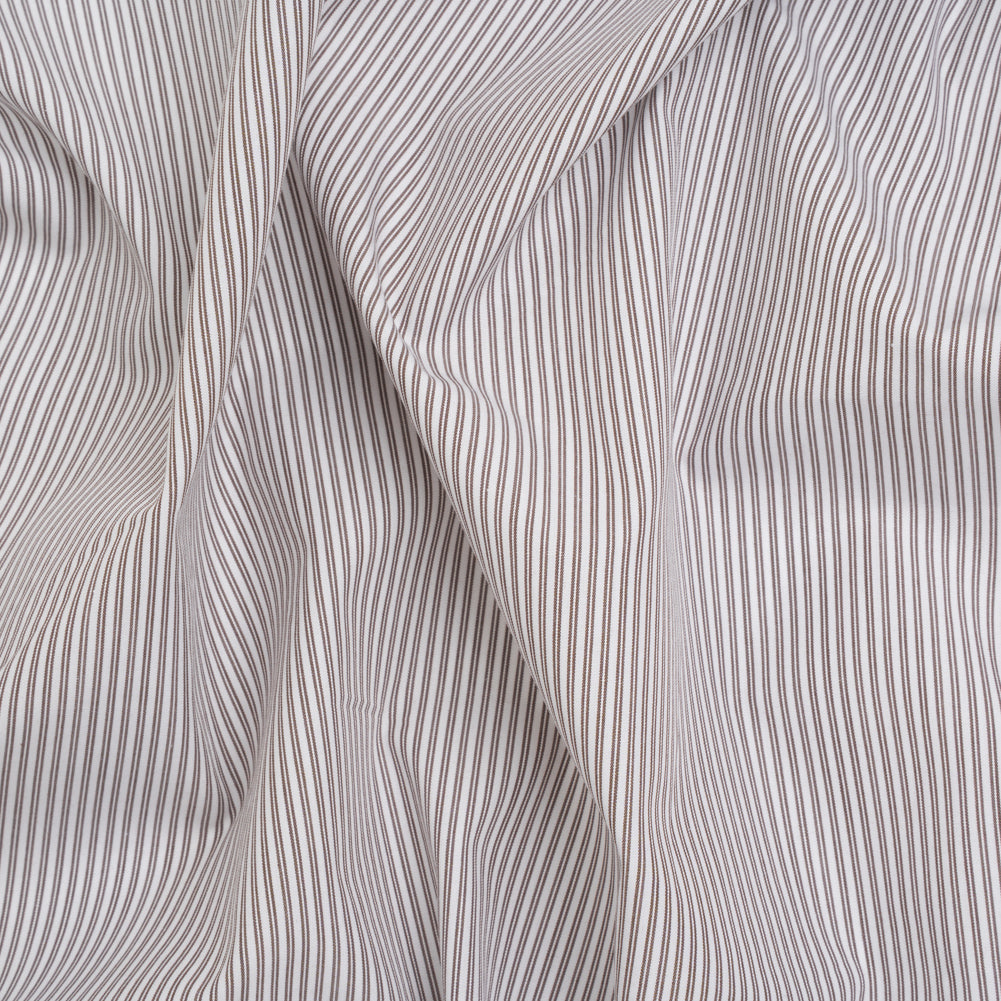 Cotton Shirting - White and Olive Brown Paired Stripes - Deadstock - Joann Fabrics