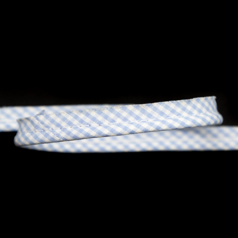 Italian White and Blue Checkered Bias Piping Cord with Lip - 0.375