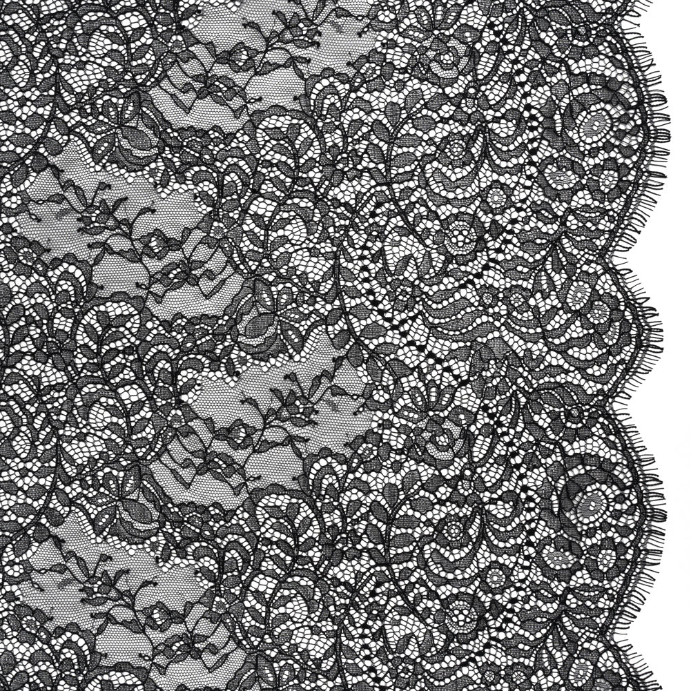 Chantilly Lace Panel with Scalloped Finished Edges - Black Flowers and Leaves - Joann Fabrics