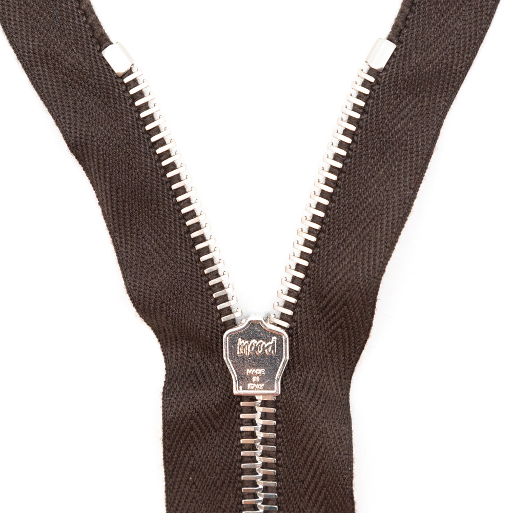 Mood Exclusive Italian Brown and Silver T5 Closed End Metal Zipper - 9