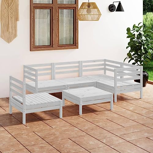 6 Piece Patio Lounge Set Solid Pinewood White,Rustic Wooden Garden ...
