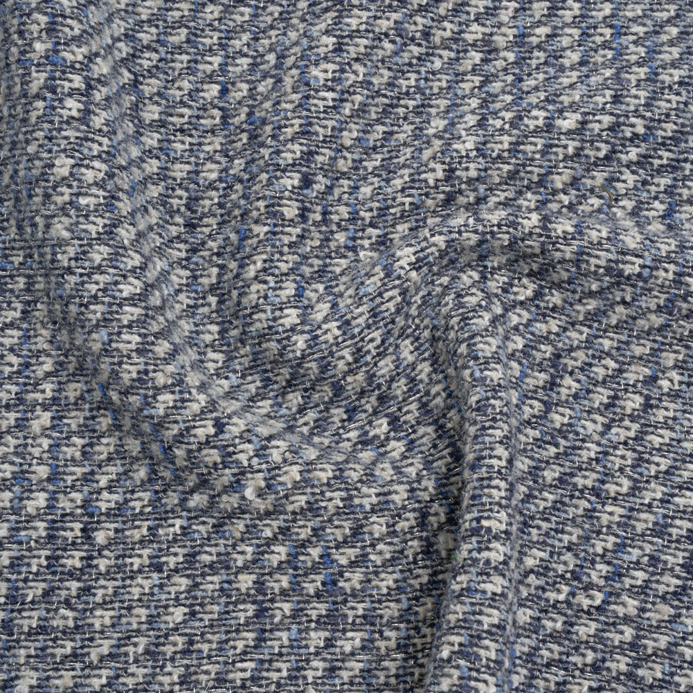 Metallic Wool Blend Tweed Boucle Made in Italy - Blue, Gray and Silver - Joann Fabrics