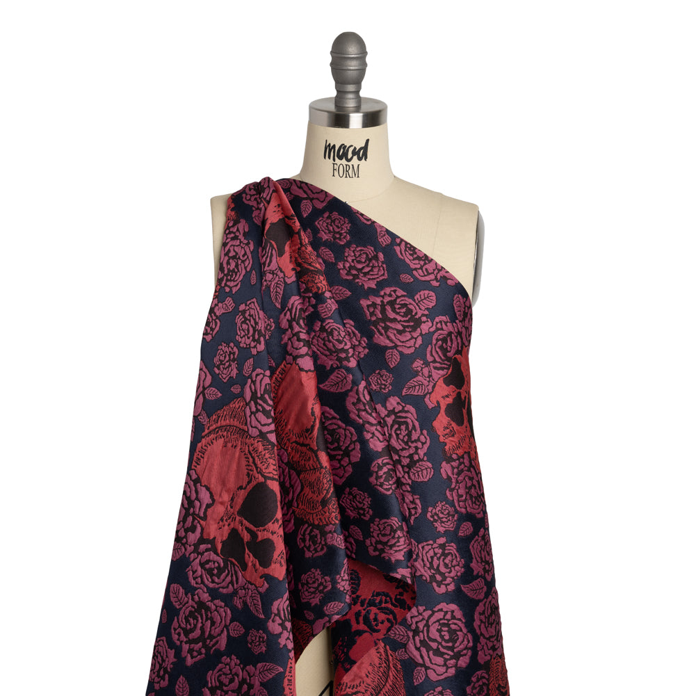 Floral and Skull Brocade - Navy, Red and Magenta - Mood Exclusive - Joann Fabrics