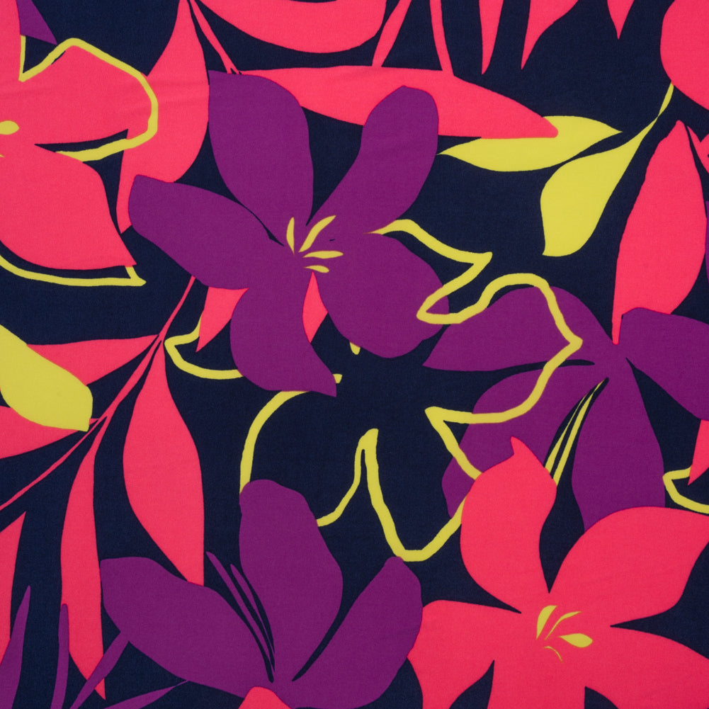 Stretch Polyester Tricot - Hot Pink, Purple and Navy Floral - Designer Deadstock - Joann Fabrics