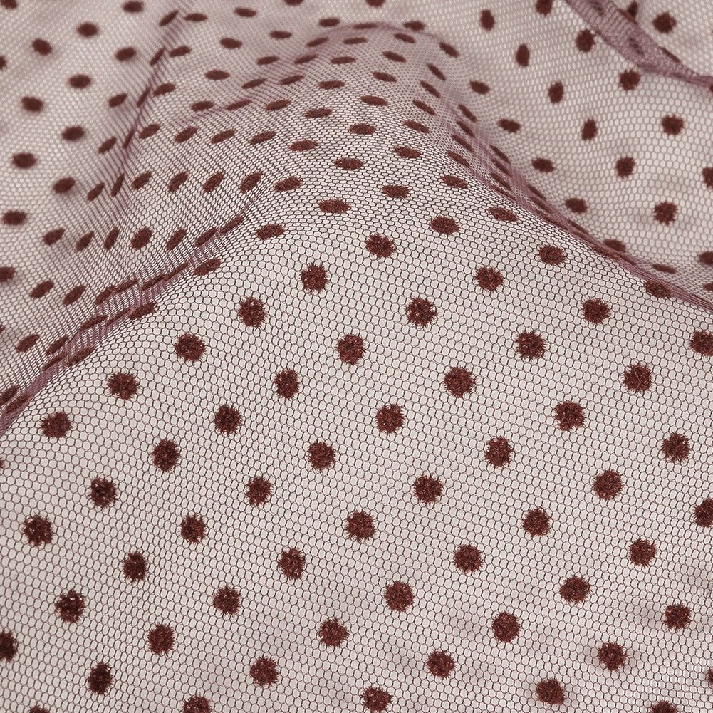 Famous Australian Designer Mahogany Flocked Dots Polyester Mesh - Joann Fabrics