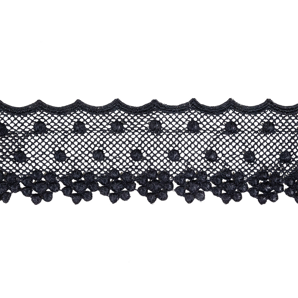 Navy Dimensional Flowers and Net Venise Lace Trim - 2.875