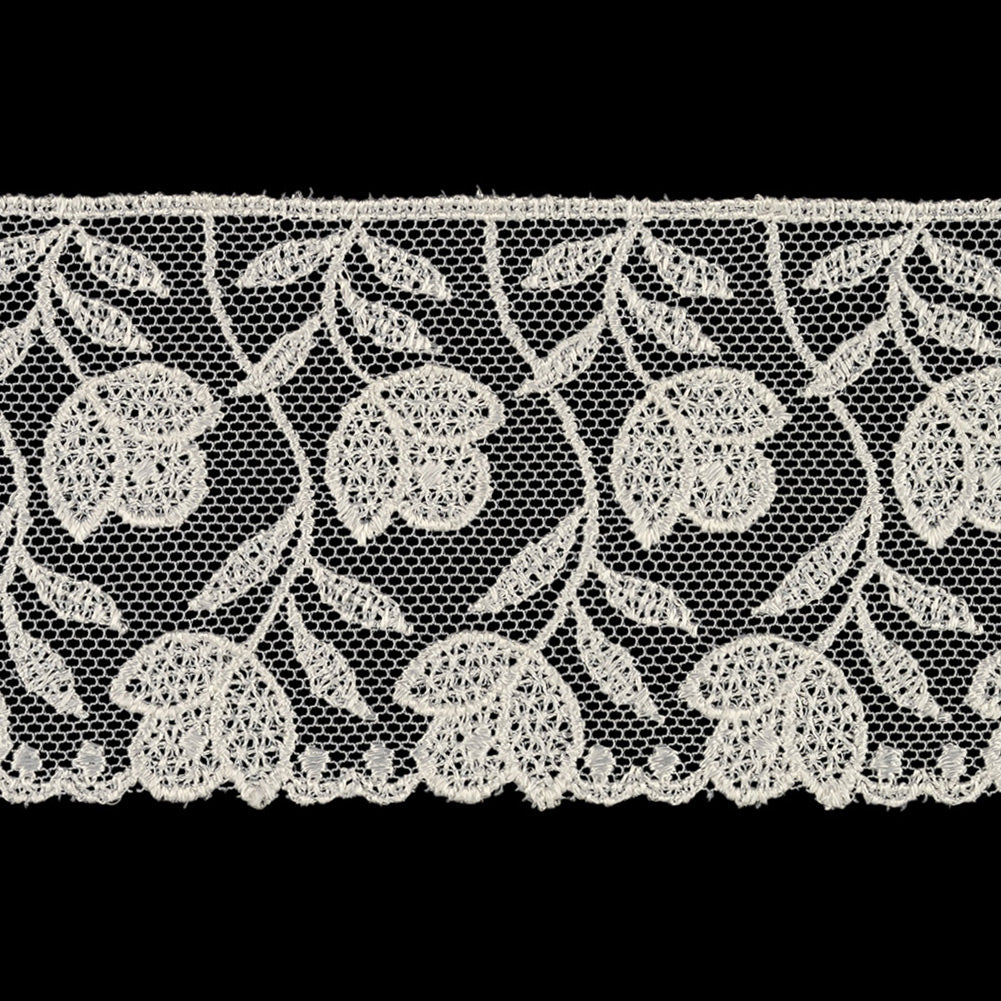 White Tulips Embroidered Lace Trim - 2.25