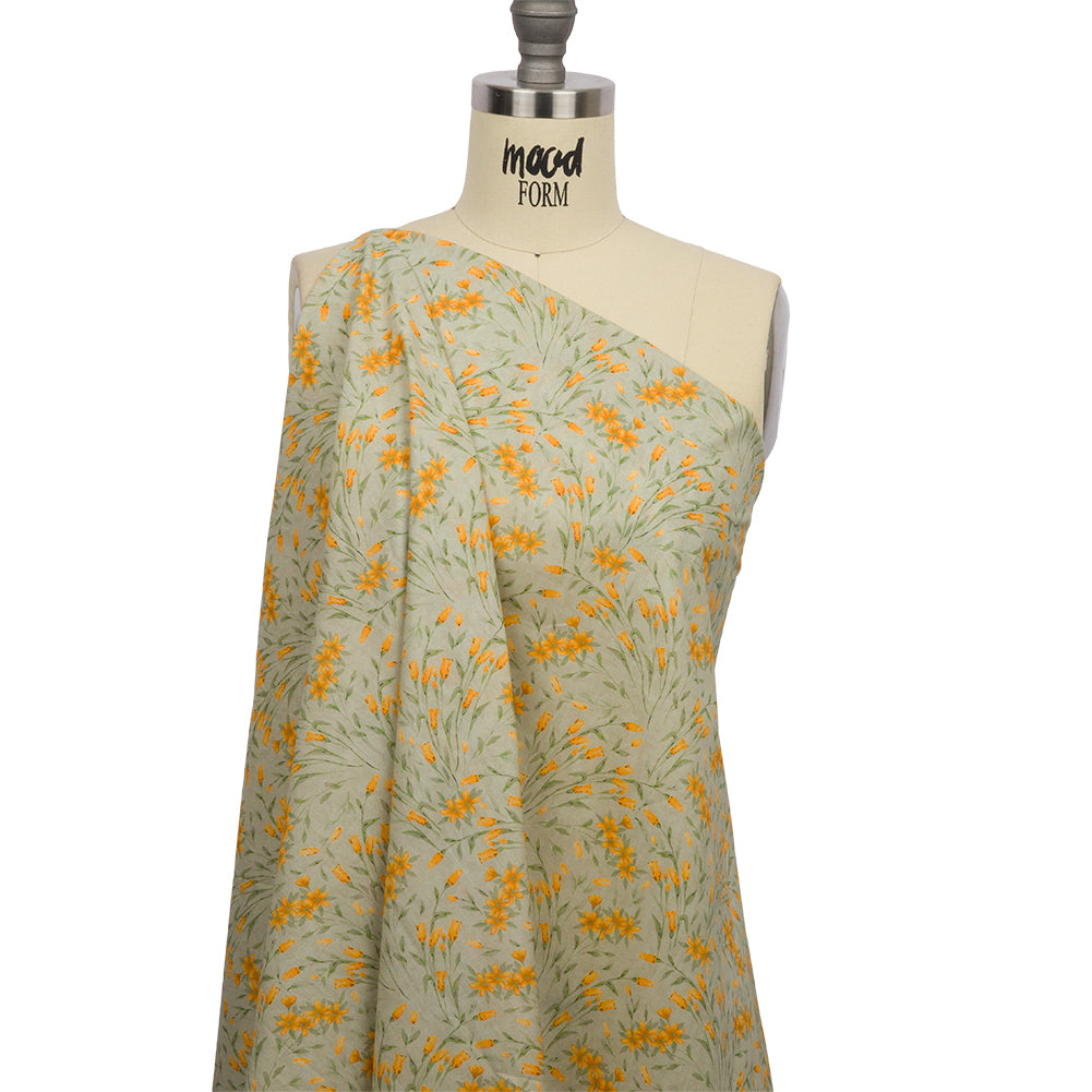Cotton Voile - Sage and Orange Floral - Dance with the Daffodils Print - Mood Exclusive Secret Garden Collection - Joann Fabrics