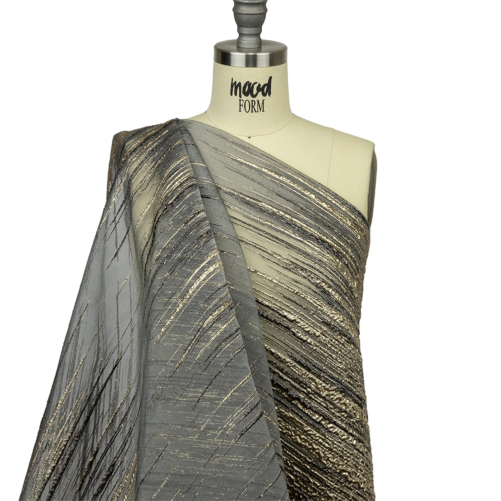 Metallic Black and Gold Striated Lines Luxury Burnout Brocade - Joann Fabrics