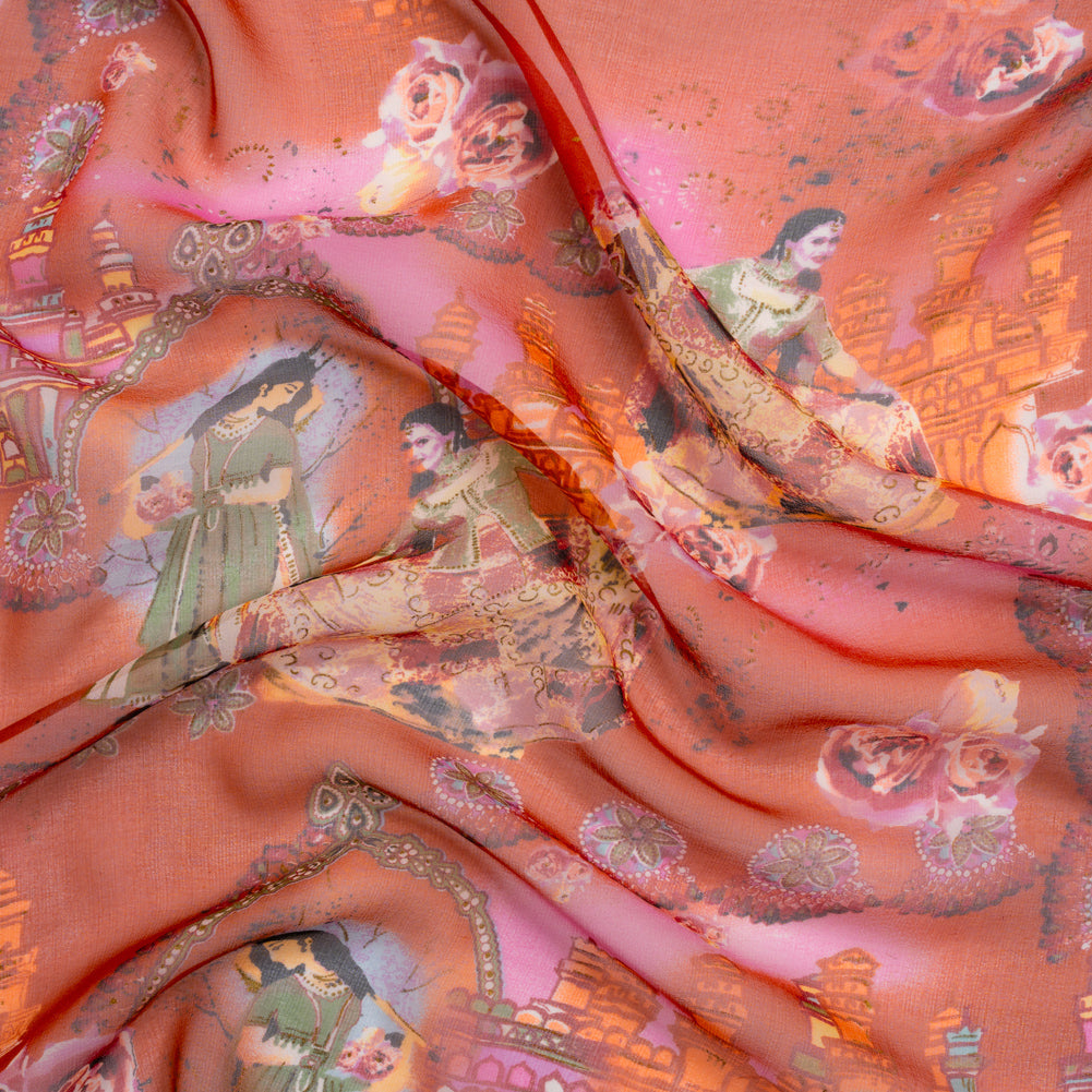 Pink, Orange and Green Vivid Traditions Silk Chiffon - Joann Fabrics