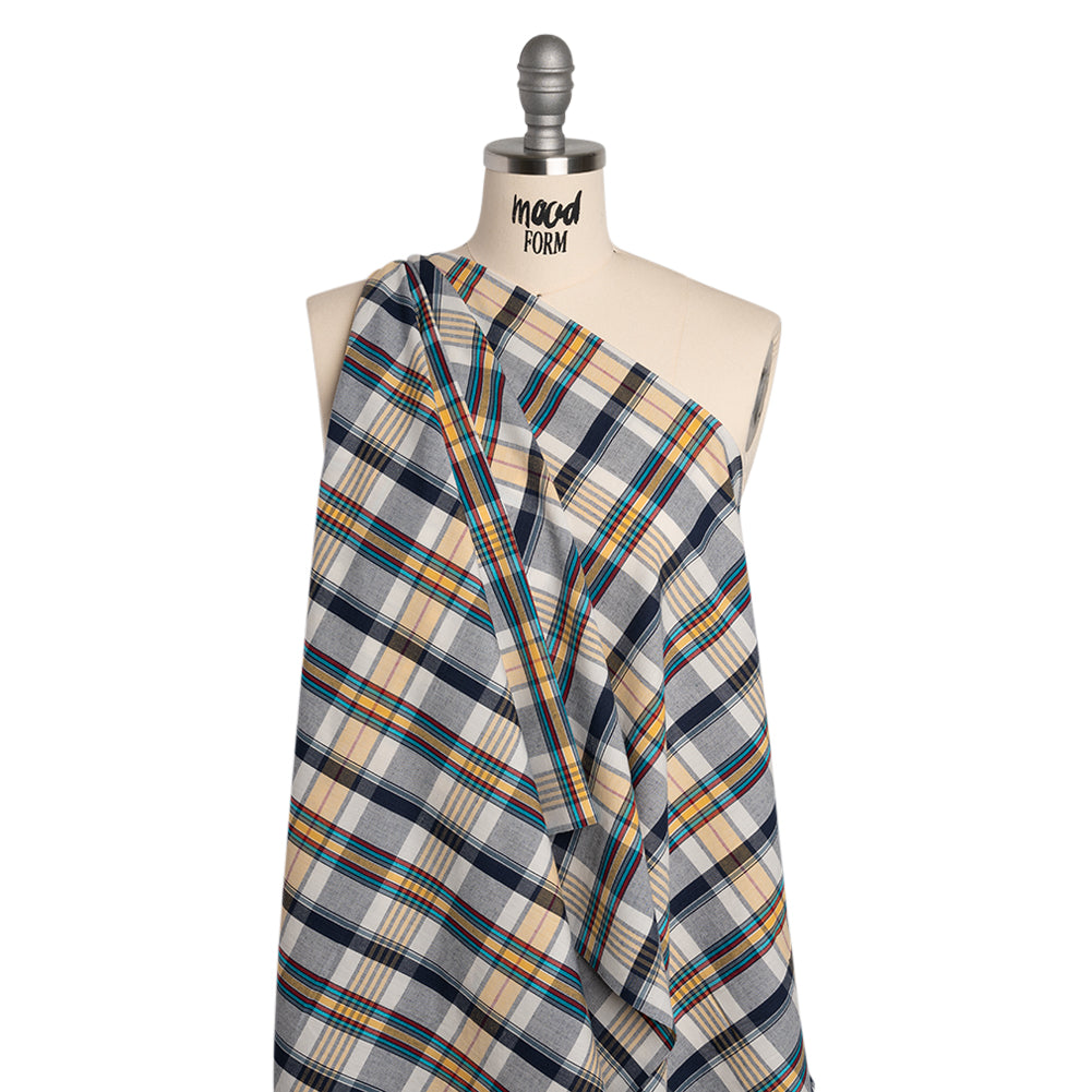 Cotton Shirting - Navy Blue, Yellow and Red Plaid - Deadstock - Joann Fabrics