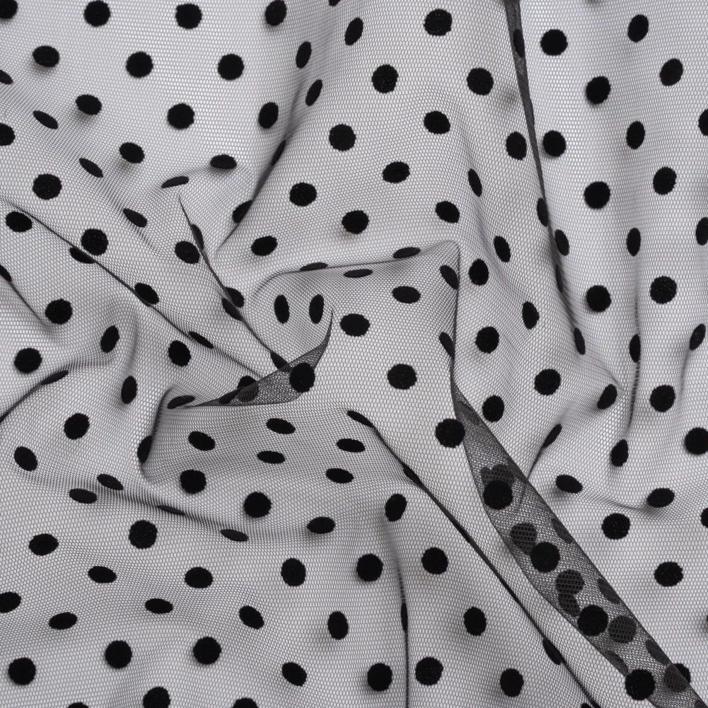 Famous Australian Designer Black Big Flocked Polka Dots Polyester Tulle - Joann Fabrics