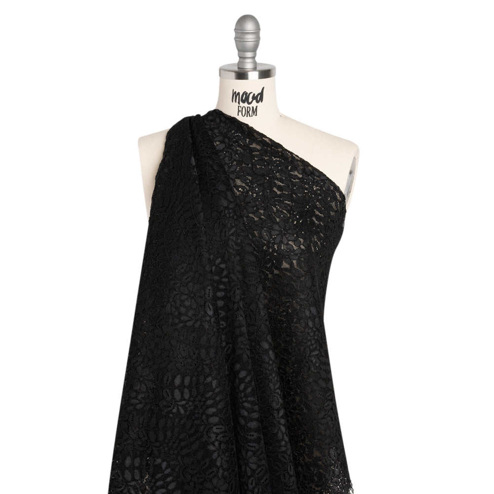 Corded Lace Panel with Finished Edges - Black Flowers and Leafy Vines - Joann Fabrics