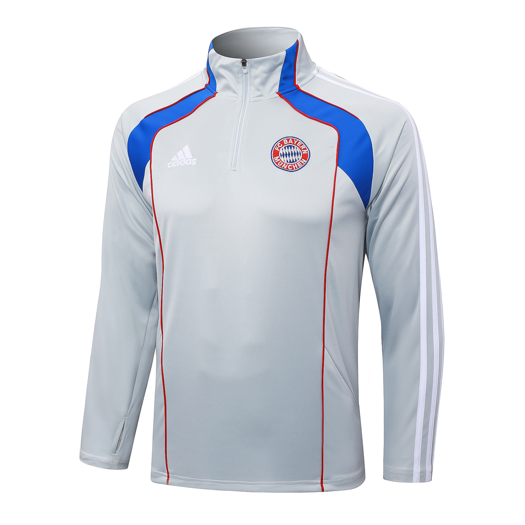 2025/2026 Bayern Munich Half-Pull Training Suit Light Gray Retro Style Football Shirt 1:1 Thai Quality Set