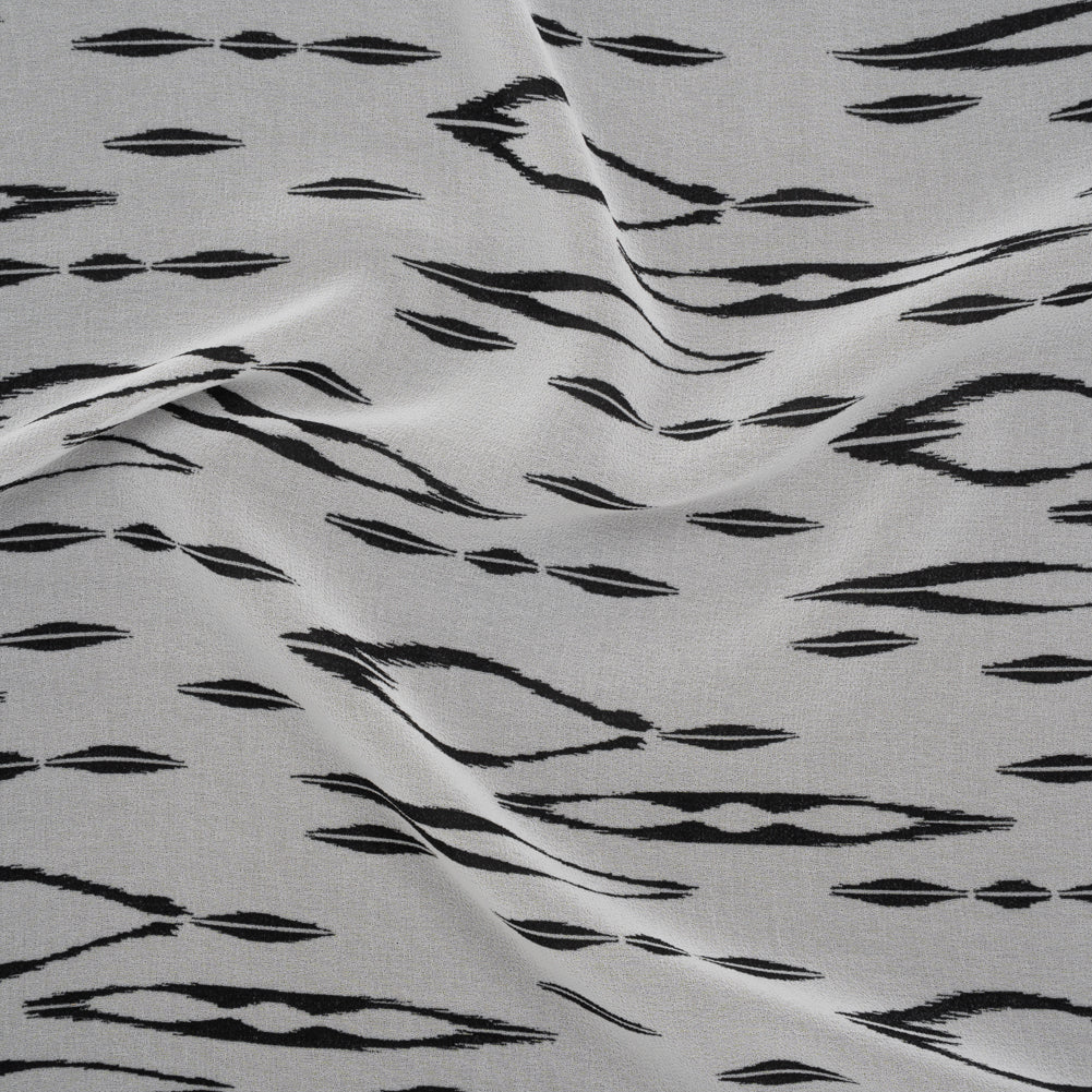 Polyester Chiffon Print - Black and White Ikat Skinny Diamonds - Designer Deadstock - Joann Fabrics
