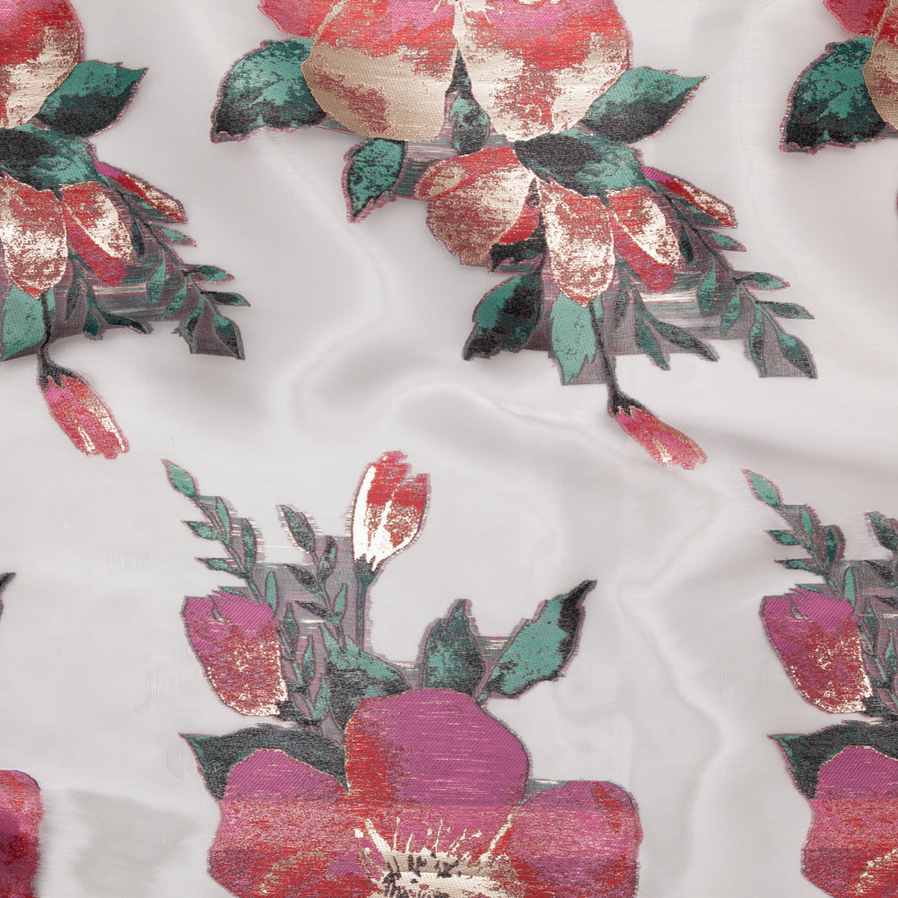 Metallic Gold, Red and Volcanic Glass Floral Luxury Organza Jacquard - Joann Fabrics