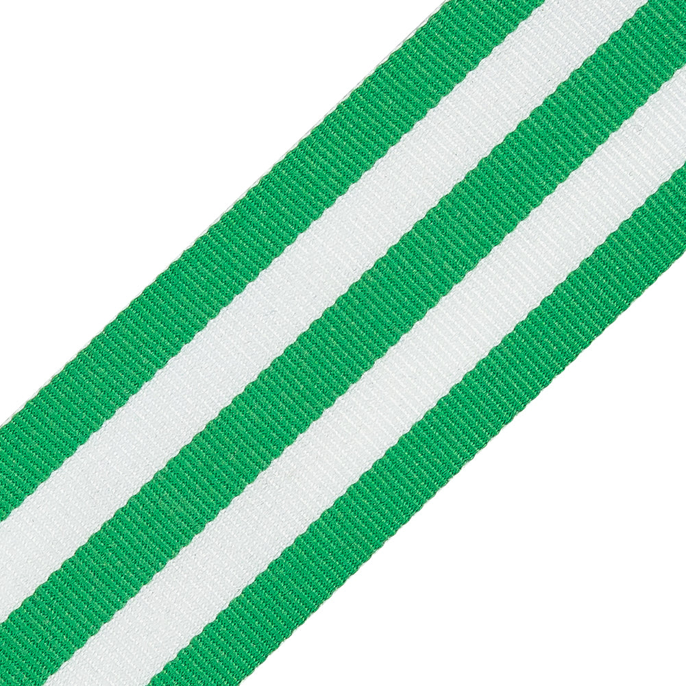 Fern Green and White Awning Stripes Ribbed Woven Ribbon - 1.5