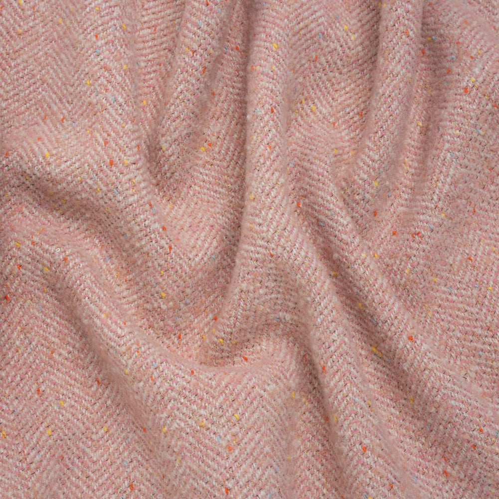 Wool Blend Chevron Twill Tweed with Clear Baby Sequins - Pink and White with Rainbow Flecks - Joann Fabrics