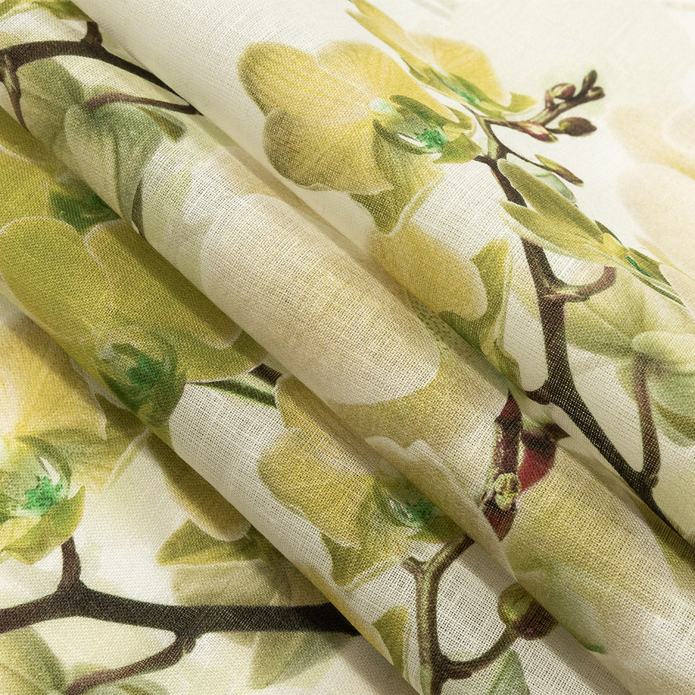 Tilted Grape Green Orchid and Tofu Printed Linen Woven - Joann Fabrics