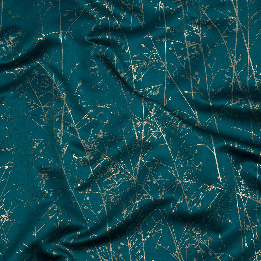 Metallic Satin-Faced Drapery Jacquard - Peacock Delicate Grasses - British Imported - Joann Fabrics