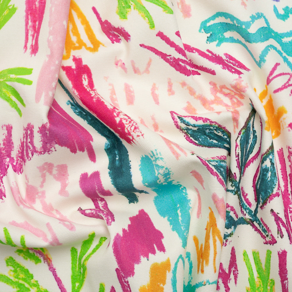 Stretch Cotton Canvas Print - White and Rainbow Crayon Flowers - Mood Exclusive Inner Child - Joann Fabrics