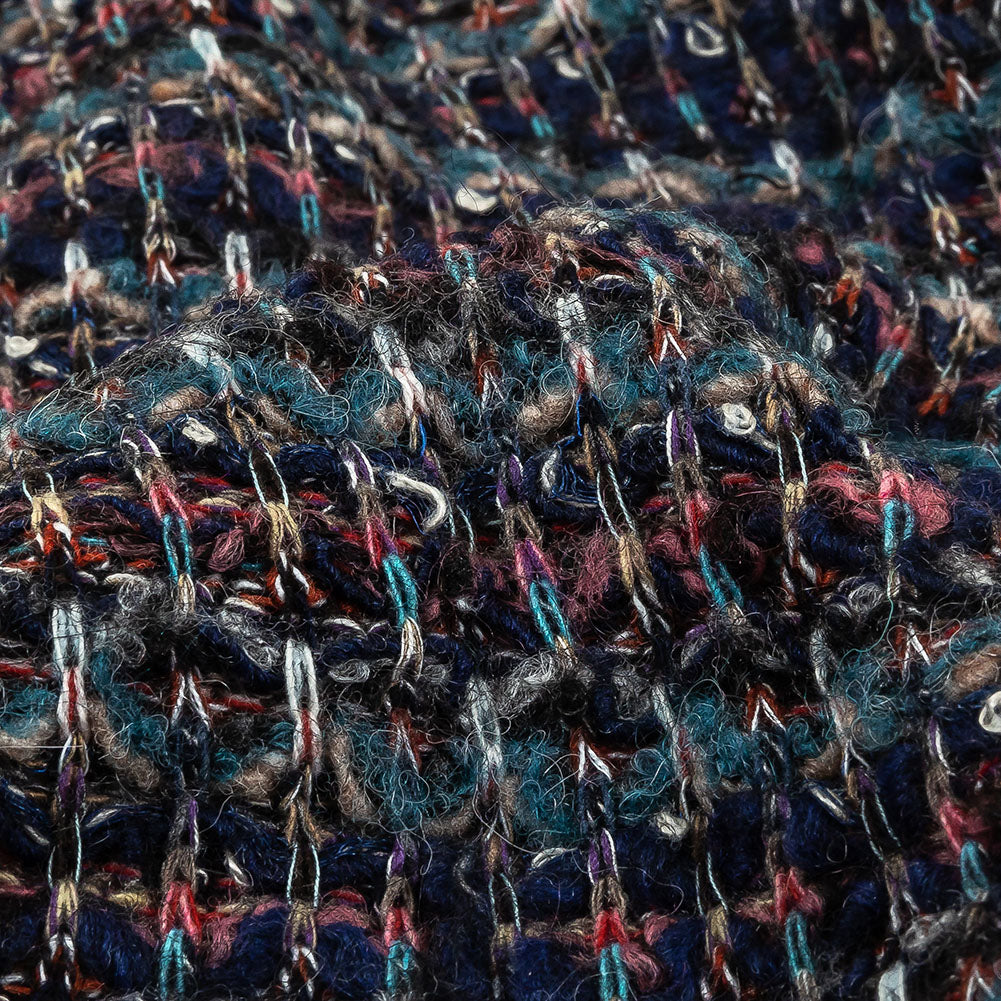 Pink, Dusty Teal and Navy Striped Boucle Blended Wool Sweater Knit - Joann Fabrics
