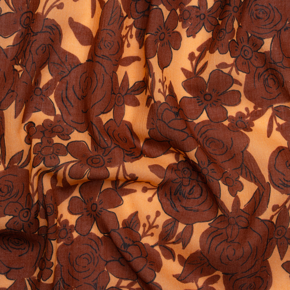 Crinkled Cotton Gauzy Woven Print - Rust and Pale Orange Floral - Mood Exclusive Floral Farewell - Joann Fabrics