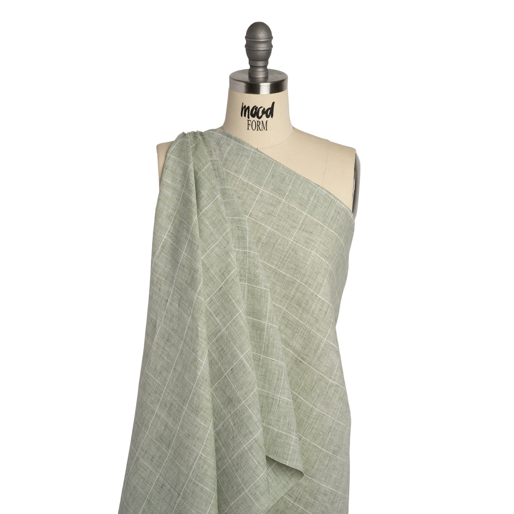 Lightweight Linen Woven - Heathered Green and White Windowpane Checks - Joann Fabrics