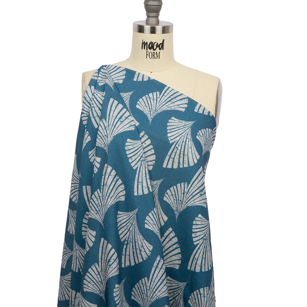 Linen and Rayon Woven - Sky Blue Palm Fans - Paradise Palms Print - Mood Exclusive Palm Beach Collection - Joann Fabrics