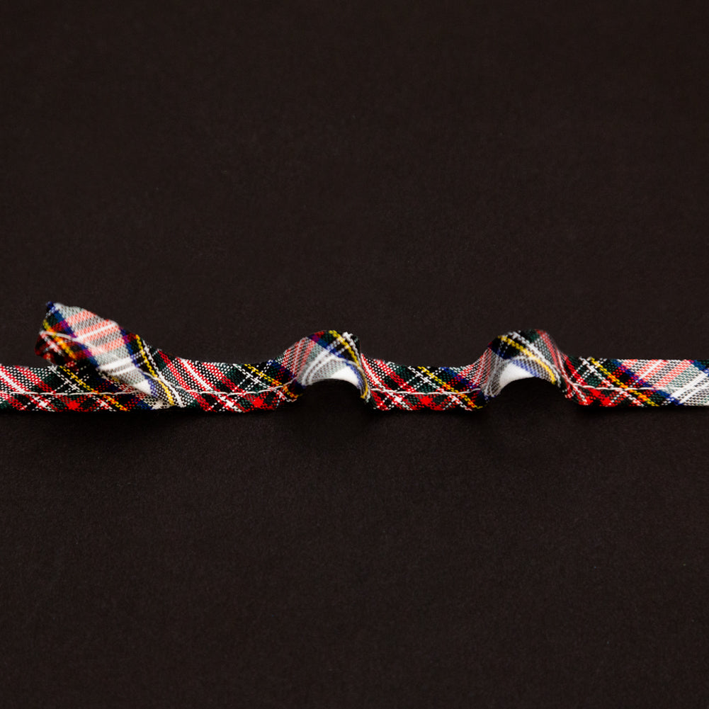 Italian White, Green and Red Plaid Bias Piping Cord with Lip - 0.375