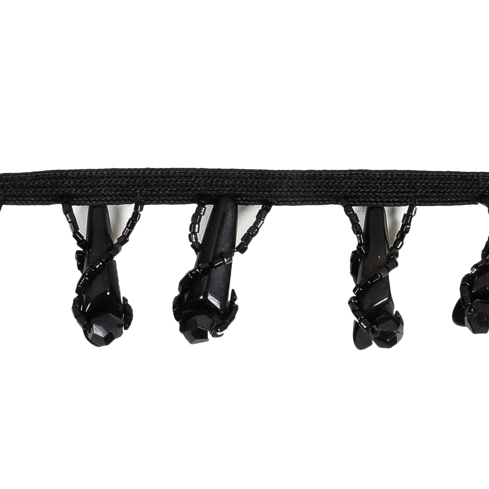 Vintage Black Glass Spikes Beaded Fringe - 1.125
