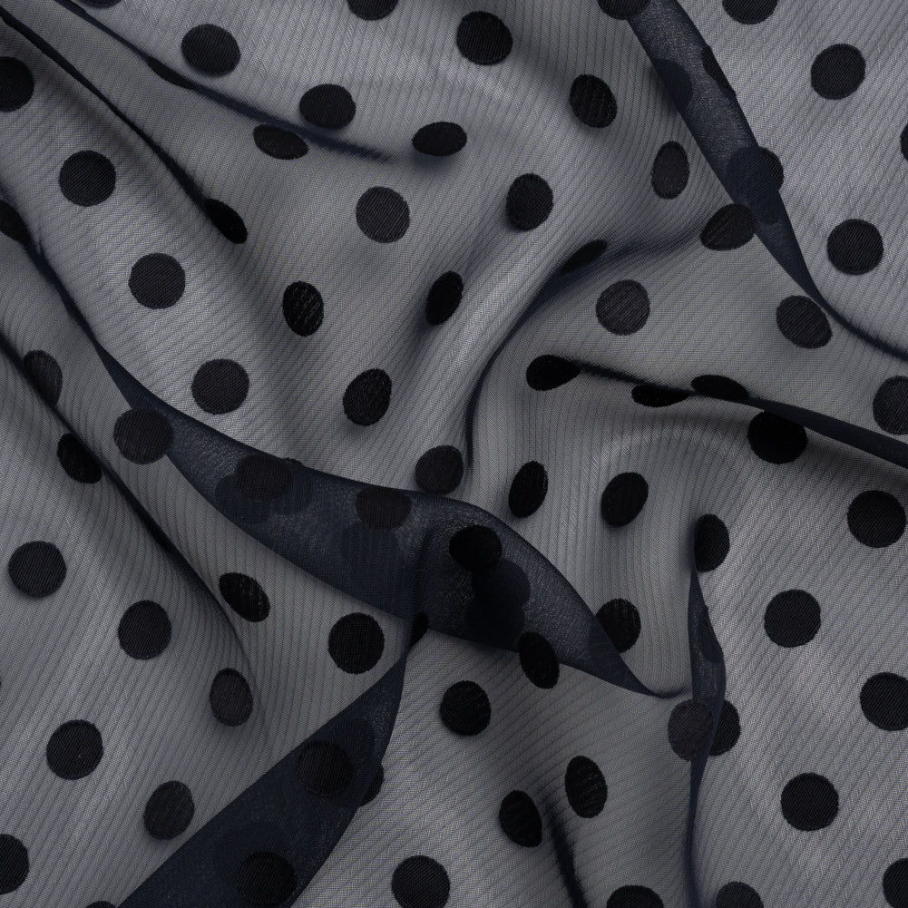 Famous Australian Designer Navy Polyester Chiffon with Satin Burnout Polka Dots - Joann Fabrics