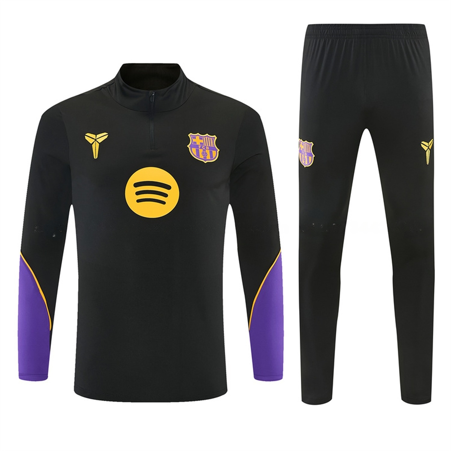 Barcelona 26-27 Purple Trim Long Sleeve Training Set - Black Top & Black Pants - UnitedFutballJersey