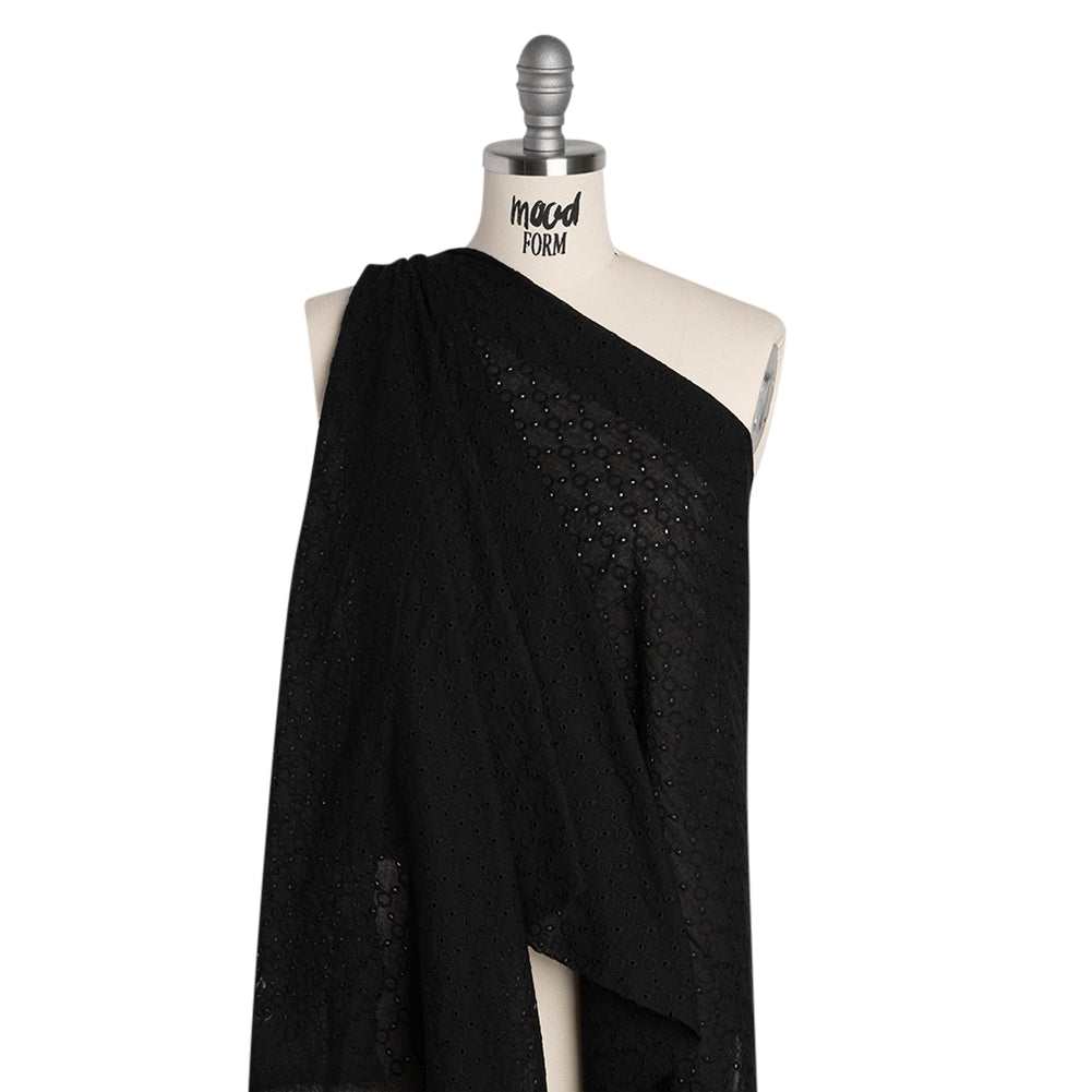 Embroidered Eyelet Cotton Voile - Black Rings and Lattices - Naomi Collection - Joann Fabrics