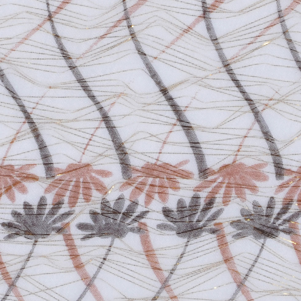 Oatmeal, Chestnut and Orange Floral Gauzy Silk Chiffon encasing Gold Metallic Yarns - Joann Fabrics